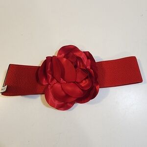 NOIR Red Women's Elastic Chiffon Flower belt